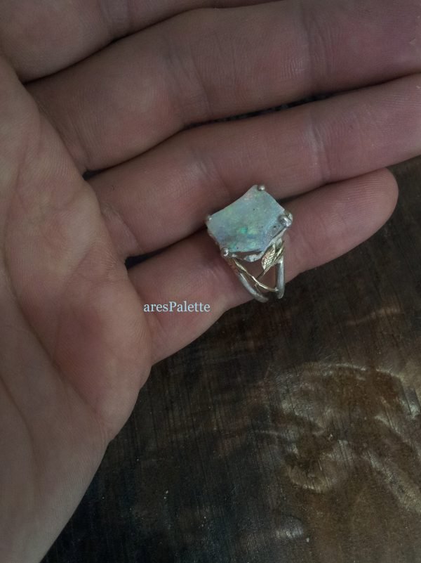 Natural Australian Opal Gold & Silver ring-Fully Handmade Gold Silver Ring