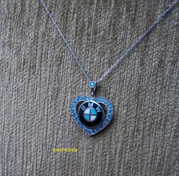 BMW Necklace - Handmade Silver BMW Blue Love Necklace