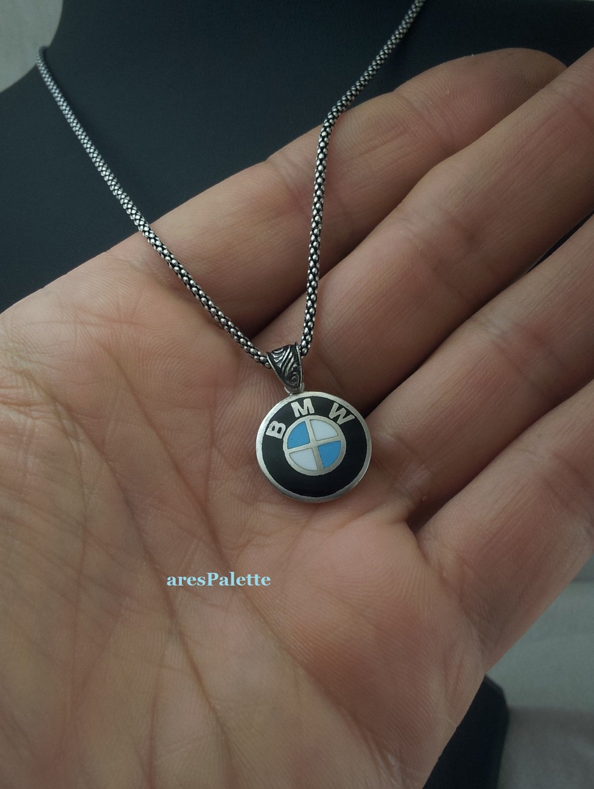 BMW Car Necklace Silver + Rope Chain