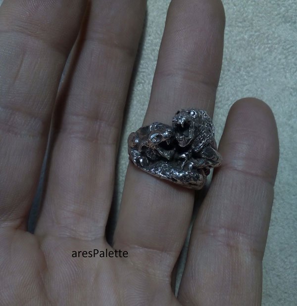 Two Lions on fight-Men Ring-Handmade Lion Ring 925 silver
