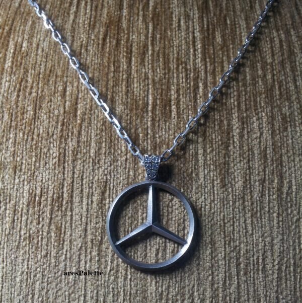 Mercedes Necklace Double Side Logo Necklace-Fully Handmade-925 silver