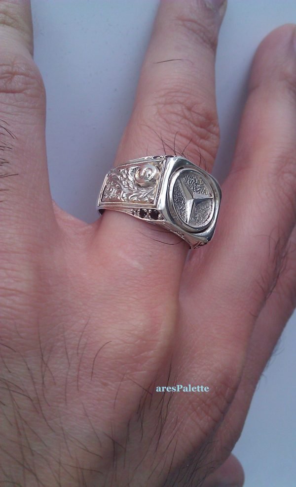Mercedes Ring Special Design Ring-Black Swarovski-Custom Lettering or Initials