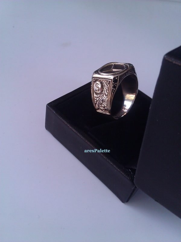Mercedes Ring Special design ring-925 silver-Black Swarovski-Custom Lettering or Initials