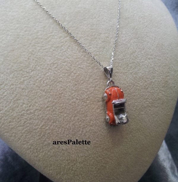 Orange Orange VW Beetle Cabriolet  Necklace 925 Silver-Handmade
