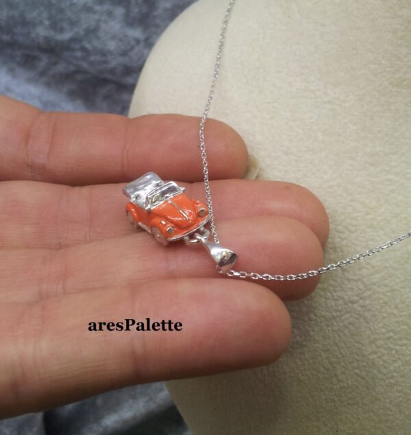 Orange Orange VW Beetle Cabriolet  Necklace 925 Silver-Handmade