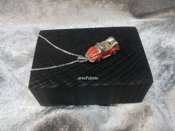 Red Volkswagen Beetle Cabriolet Necklace-925 Silver-Handmade