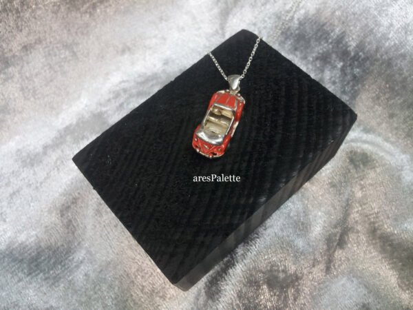 Red Volkswagen Beetle Cabriolet Necklace-925 Silver-Handmade