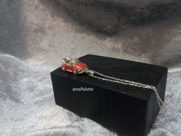 Red Volkswagen Beetle Cabriolet Necklace-925 Silver-Handmade