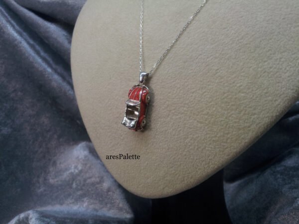 Red Volkswagen Beetle Cabriolet Necklace-925 Silver-Handmade