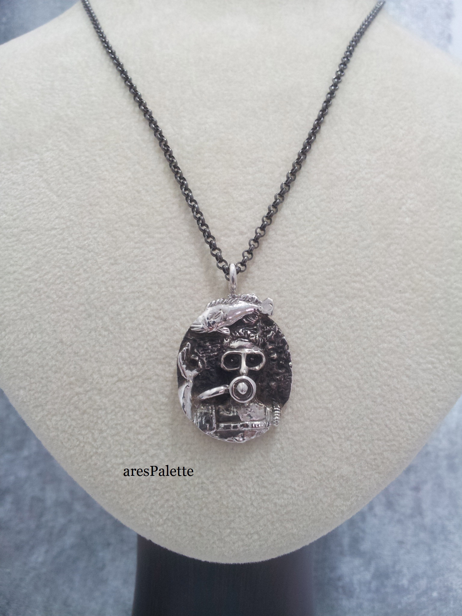 Diver Necklace for Scuba Divers and OK sign/925 SilverHandmade