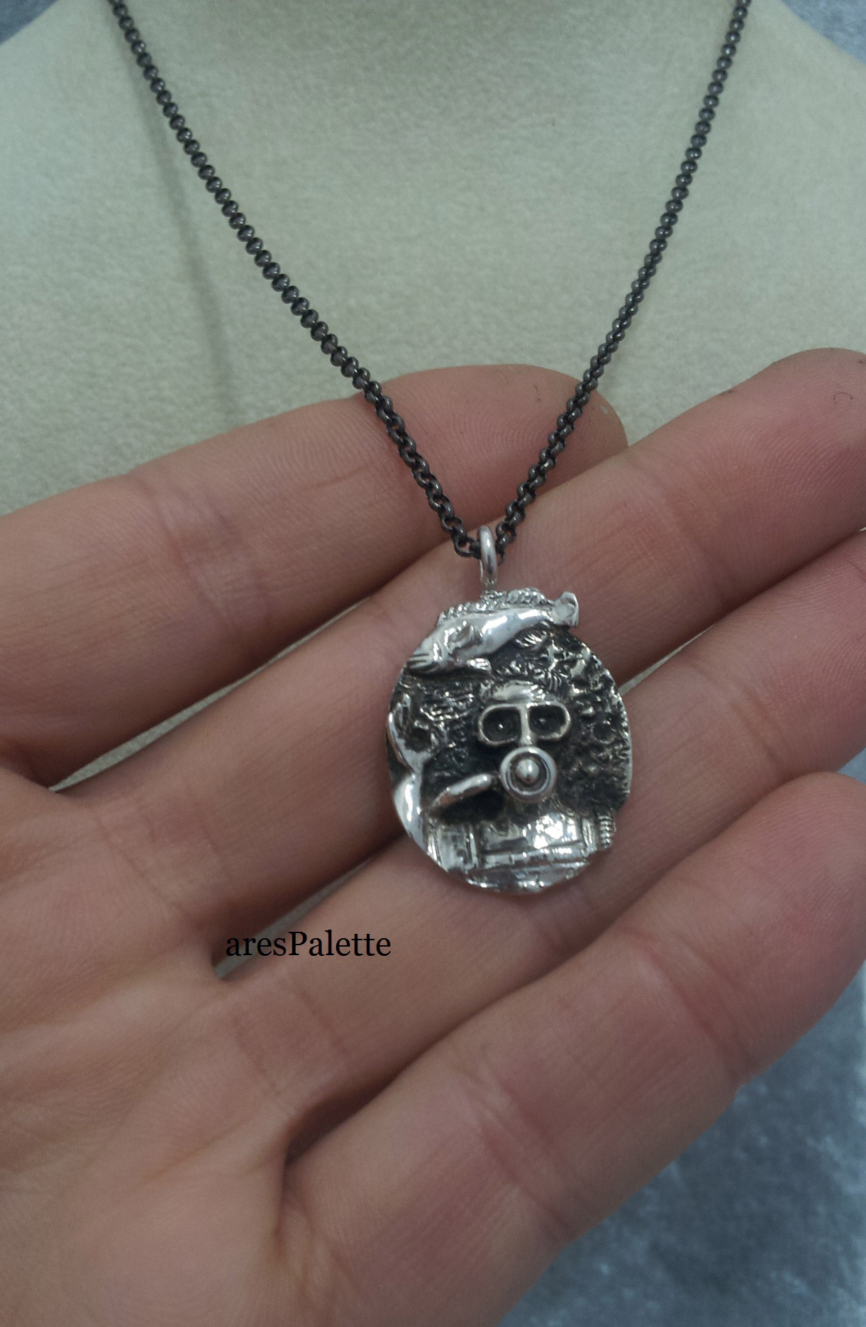 Diver Necklace for Scuba Divers and OK sign/925 SilverHandmade