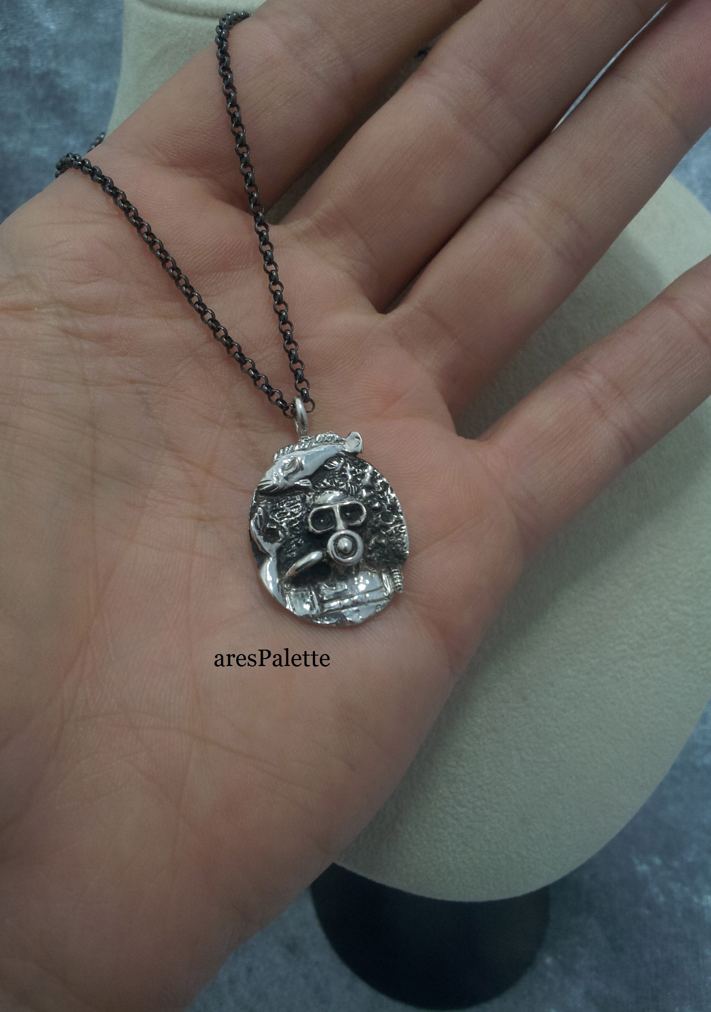 Diver Necklace for Scuba Divers and OK sign/925 SilverHandmade