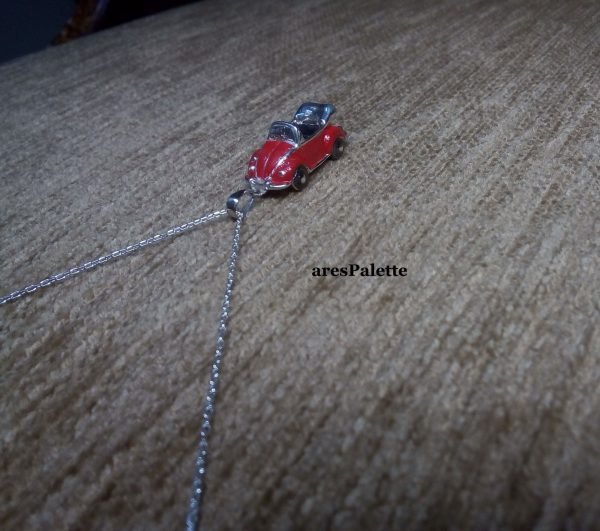 Red VW Beetle Cabriolet Necklace 925 Silver Handmade