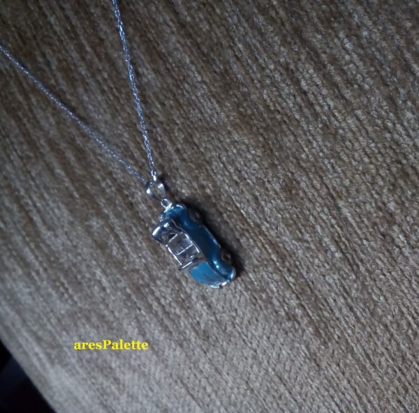Blue Volkswagen Beetle Cabriolet Necklace - 925 Silver Handmade- Car Jewelry